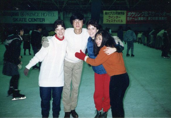 Ice skating with friends in Tokyo, in early 1988.