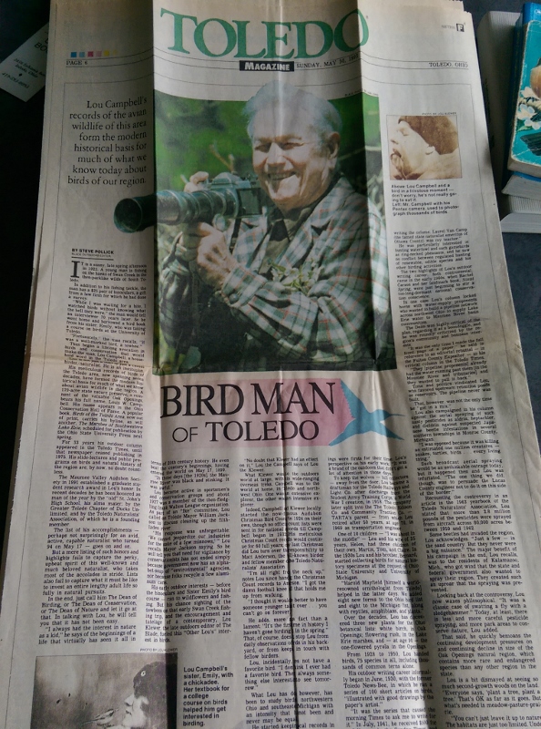 Newspaper article about Lou Campbell - Birds of Toledo Area author (594x800)